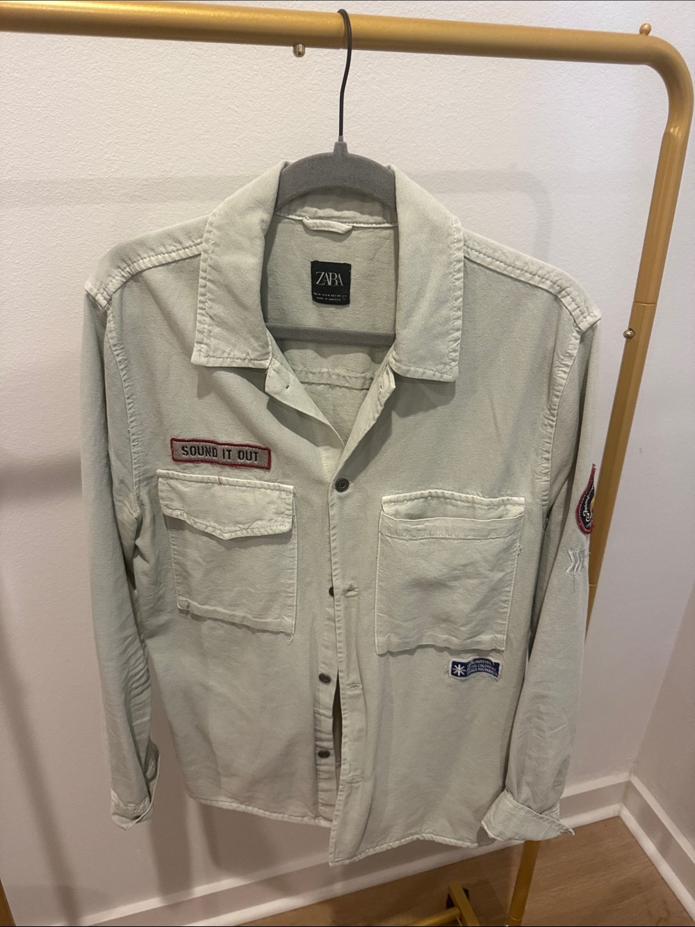 ZARA Light Beige Patch Pocket Shirt Jacket